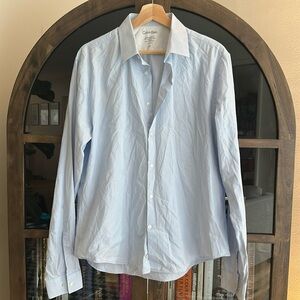Calvin Klein Men’s Long Sleeve Dress Shirt Light Blue and white stripes